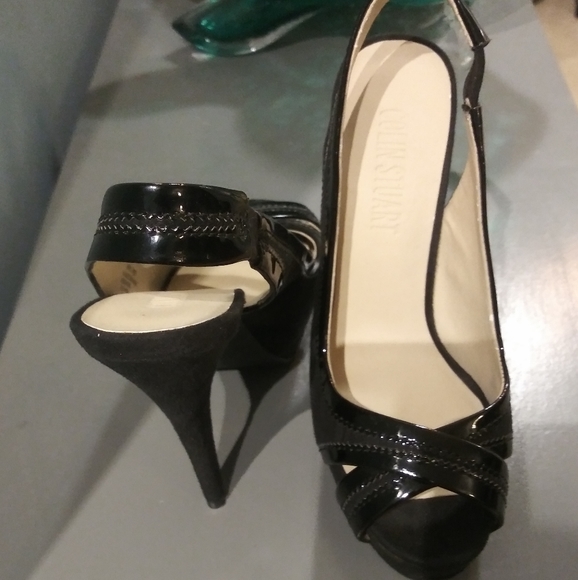 Colin Stuart Black Suede & Patent Leather Sling Heels | Size 6 - Picture 8 of 12